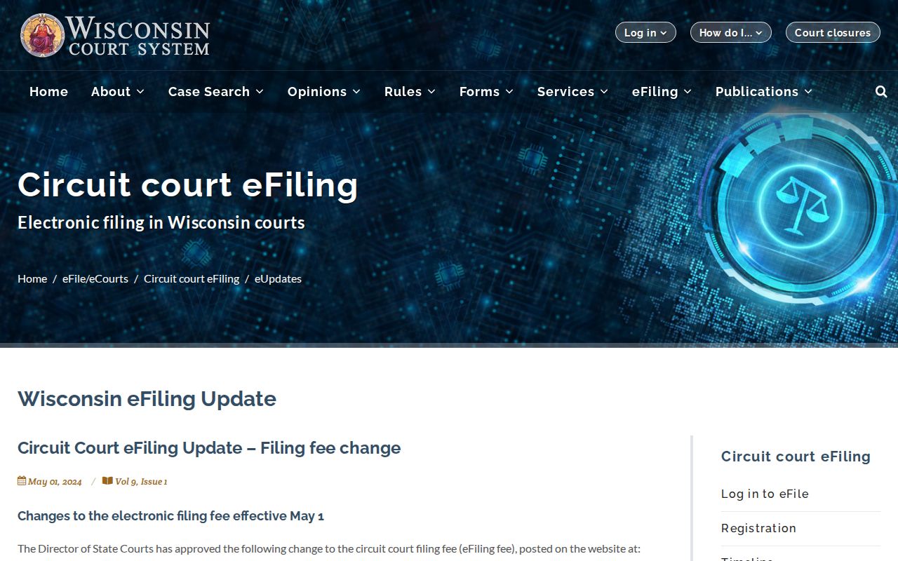 Wisconsin eFiling fee update applying to Taylor County