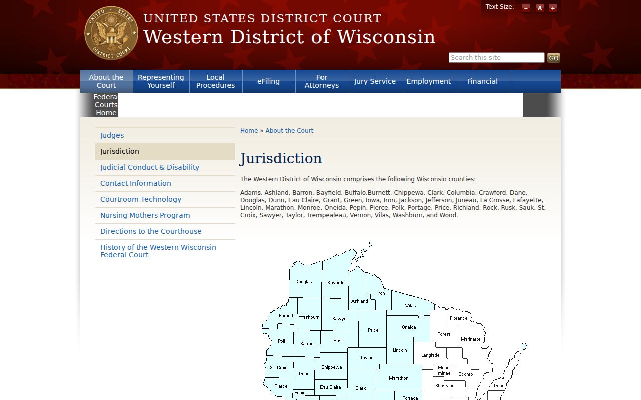 Western District jurisdiction page showing Taylor County